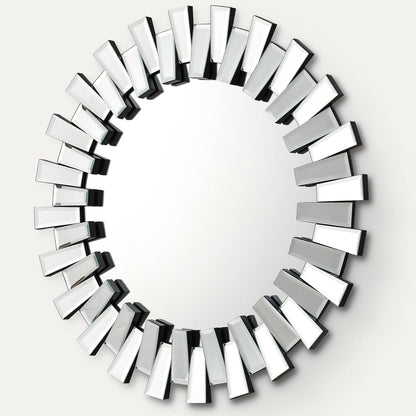 QDSSDECO Round Mirror Sunburst Wall Mirror 24" Beveled Edge Frameless for Living Room Bathroom Bedroom Entryway Decor