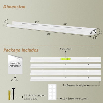 Forbena 48 Inch Floating Shelves for Wall Set of 4, Large White Picture Ledge Shelf for Living Room Photo Frames, Extra Long Wood Wall Shelves with Lip for Bedroom Hallway Office Nursery Kids Books