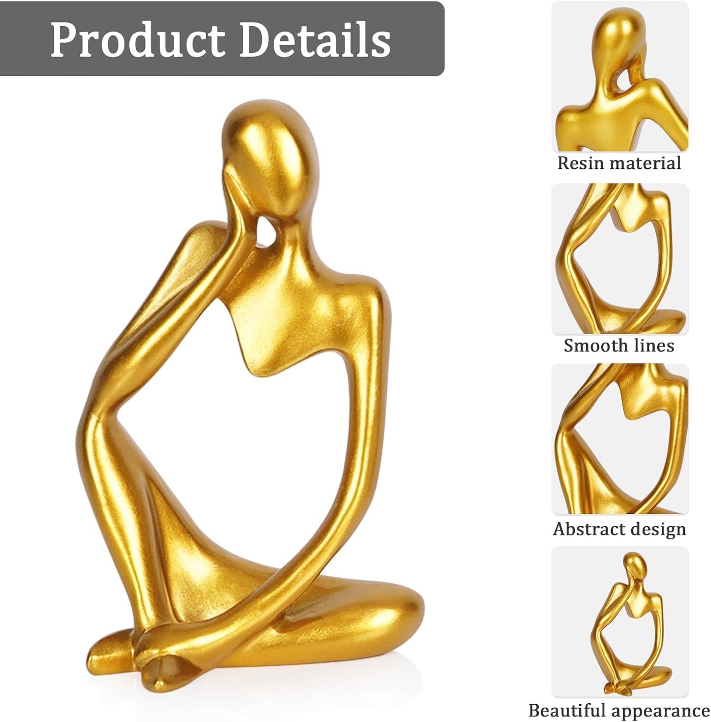 Sandstone Resin Thinker Style Abstract Sculpture Statue Collectible Figurines Home Office Bookshelf Desktop Decor(Small Sandstone,Left)