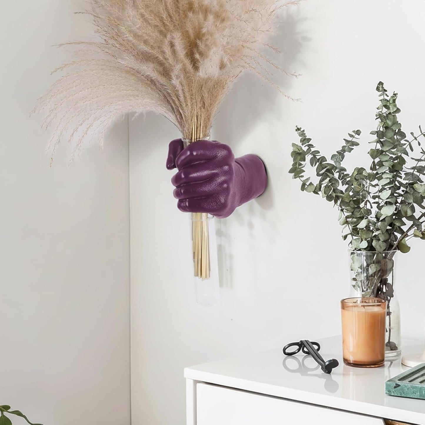 Gold Wall Sculptures, Hand Vases Home Decor, Wall Mount Art Sculpture, Unique Wall Art Statue, Funky Flower Vase Decorations, Modern Eclectic Hanging Decor,Glass Test Tube Vase