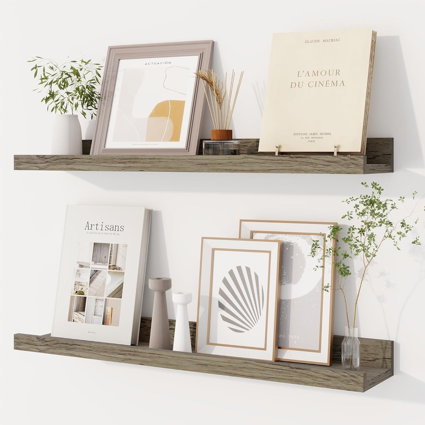 Dreamland Picture Ledge Shelf for Wall, Floating Shelves Set of 2, 48 Inch Long Floating Shelves with Lip for Living Room, Bedroom, Bathroom, Kitchen, White