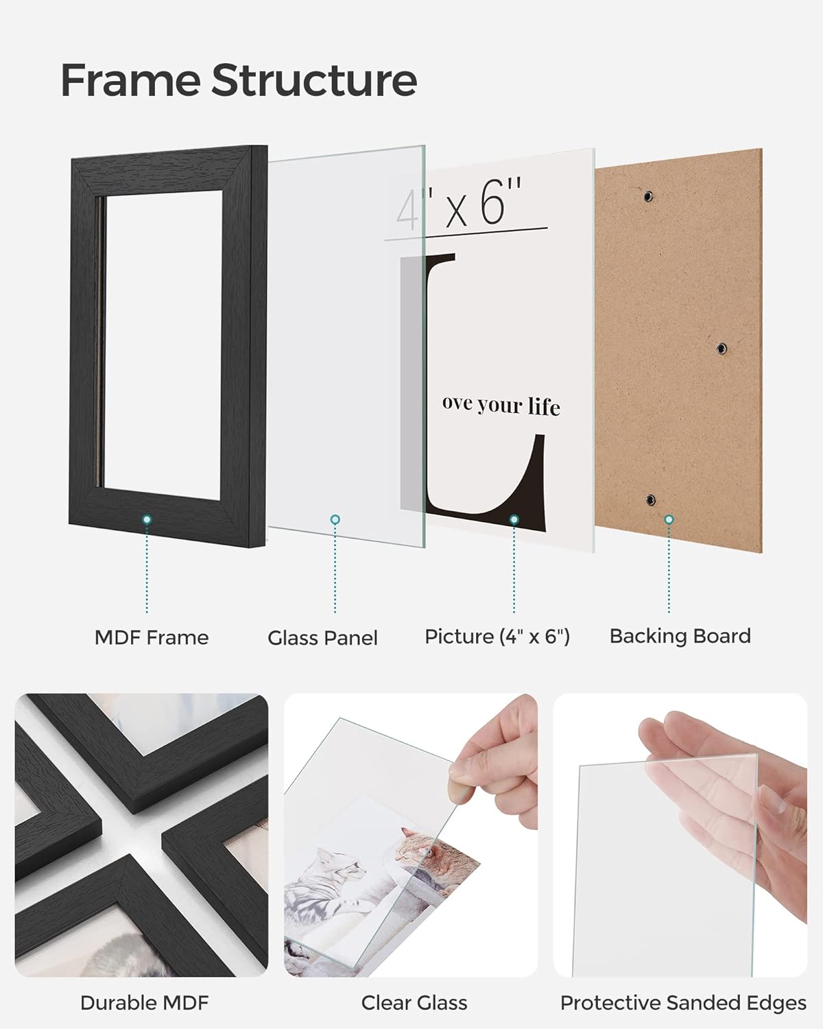 SONGMICS 4x6 Picture Frames Collage Wall Decor, 12-Pack Photo Collage Frame, Multi Picture Frame Set with Glass Front, Assembly Required, Rustic Brown URPF022X01