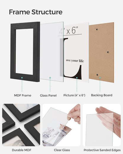 SONGMICS 4x6 Picture Frames Collage Wall Decor, 12-Pack Photo Collage Frame, Multi Picture Frame Set with Glass Front, Assembly Required, Rustic Brown URPF022X01