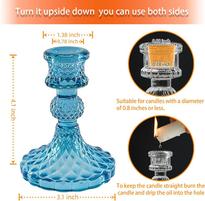 Glass Candlestick Holder,Striped Taper Candle Holders,Set of 6 Candle Stand for Table Centerpieces, Home Decor,Weddings,Festival and Parties (Clear Stripe Pattern)