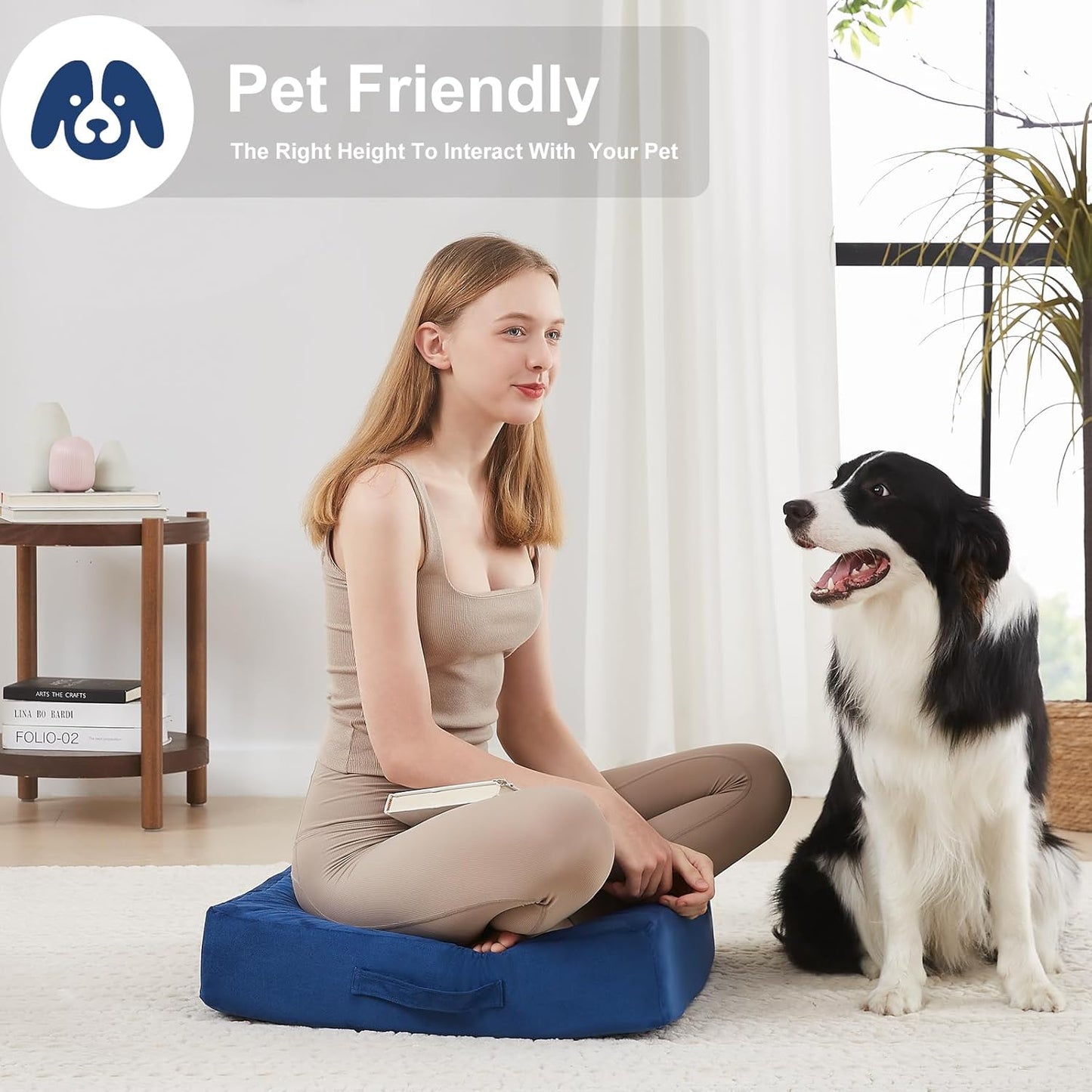 JKMAX 2 Pcs High Density Foam Floor Pillow - Upgraded Large Pillows Seating for Adults - Outdoor Floor Cushion with Soft Tufted Cover - Yoga Pillows for Sitting On Floor - 22 Inch Light Gray