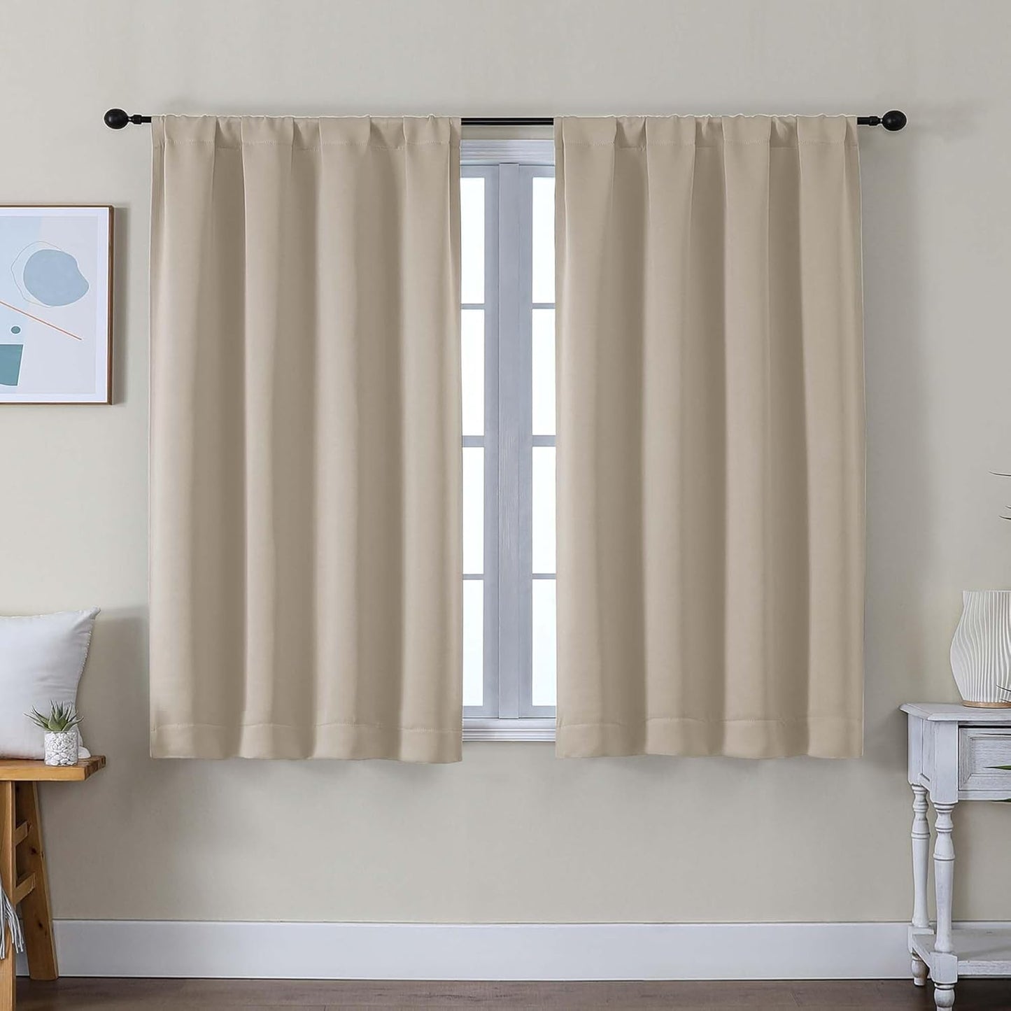 Simplebrand Ava Sage Green Blackout Curtains for Bedroom 63 Inch Length 2 Panels Set, Solid Thermal Insulated Energy Saving Rod Pocket Window Treatment Curtains Blackout Drapes, W40 x L63 Inch, Sage - Colors B