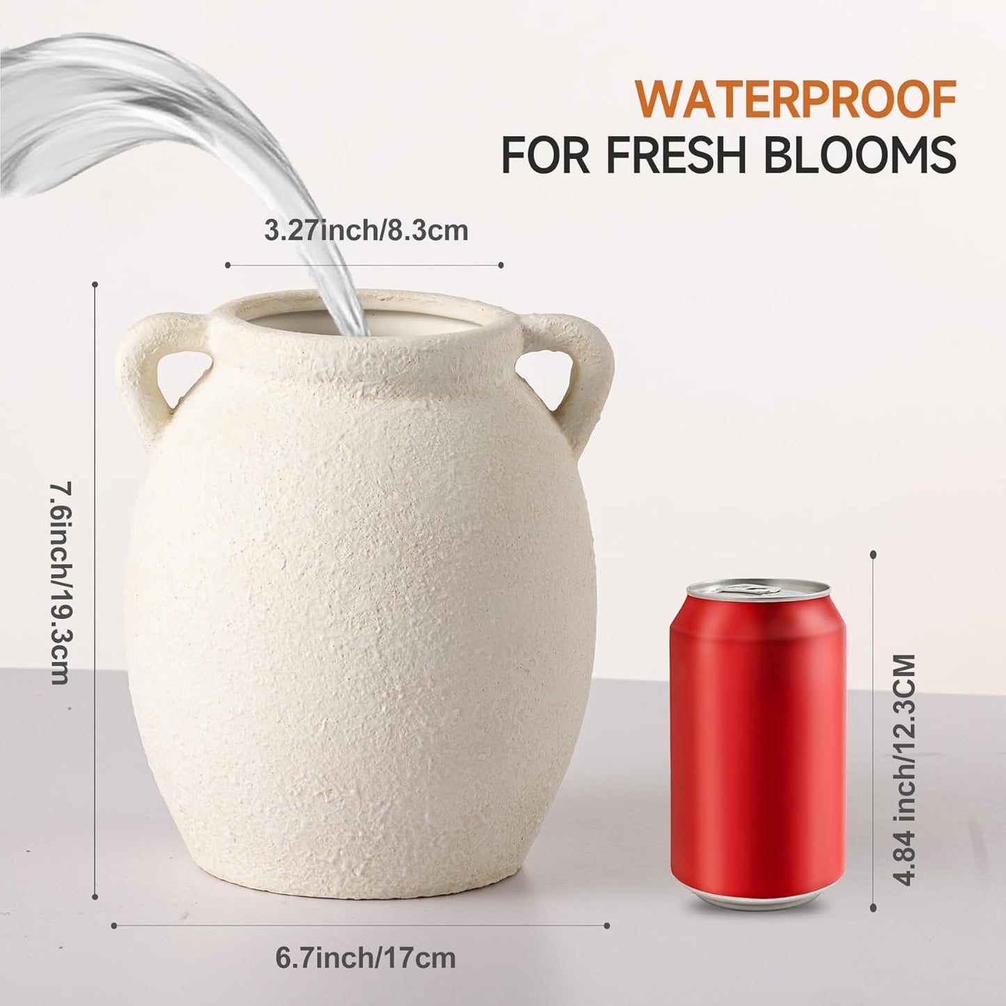 Dobbyby Ceramic Flower Vase 7.6 inch Farmhouse Rustic Vase Decorative Pottery Terracotta Vases for Home Decor Table Mantle Fireplace Living Room Bathroom Wedding Centerpiece (Whitewashed)
