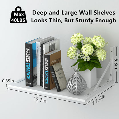 Deep Floating Wall Shelves - 4 Sets of 12 Inch Wide Black Wood Shelves for Bathroom, Bedroom, Kitchen, Living Room