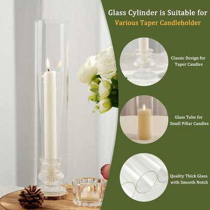 Hurricane Glass Candle Holders, Set of 10 Candlestick Holders for Taper Candle with 11.8" Tall Windproof Cylinder Covers Candle Stand Bulk for Table Centerpieces on Wedding Birthday Housewarming Decor