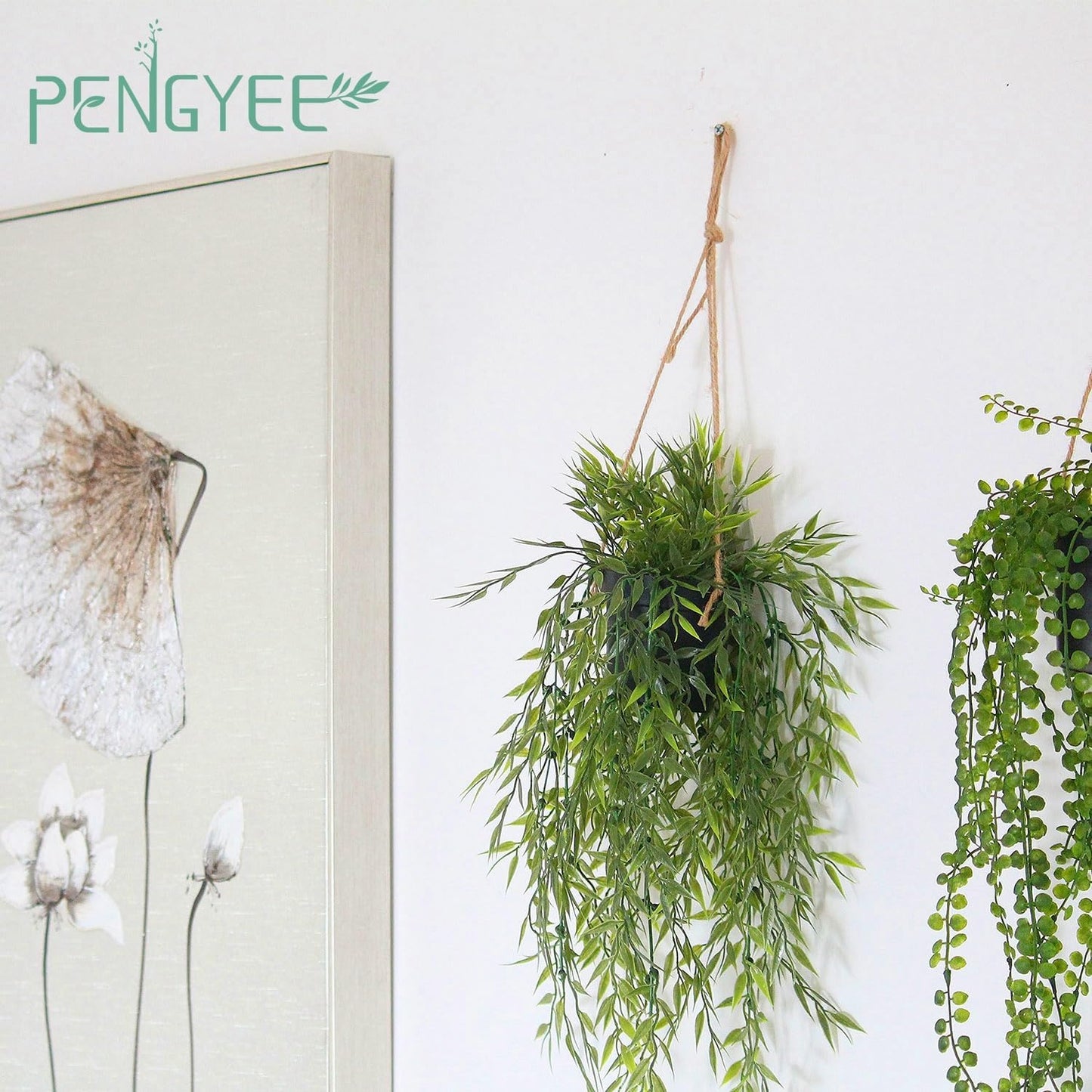 3 Packs Fake Hanging Plants with Black Pots, 20" Artificial Hanging Plants for Wall Decor, Fake Fern Plants Mandala Vine for Home Bathroom Bedroom Kitchen Office Room Decor