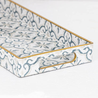 MAONAME White Decorative Tray, Plastic Serving Tray with Handles, Rectangular Moroccan Trays, Long Narrow Trays for Bathroom, Kitchen Counter, 13.8" X 6" X 1.57"