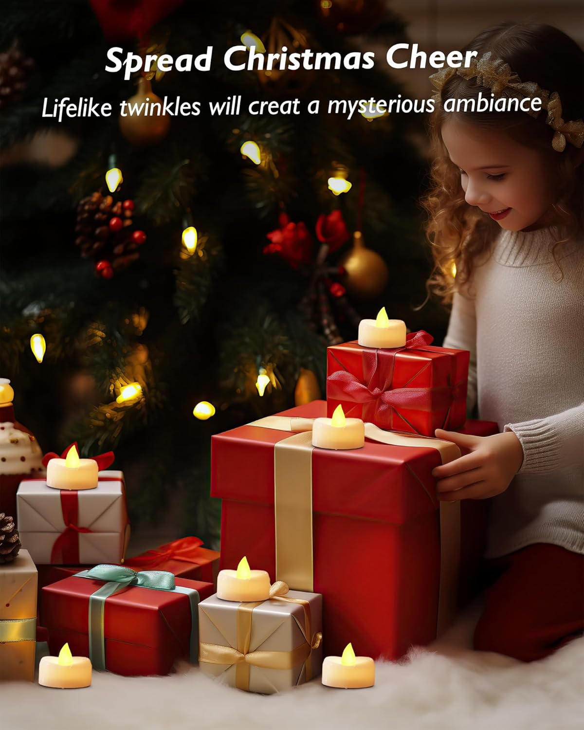 merrynights LED Candles, Tea Lights Candles Battery Operated Bulk, 50-Pack Long-Lasting 200 Hours Flameless Tealight Candles, Realistic Tea Lights for Christmas Halloween Wedding, 1.5'' D X 1.25'' H