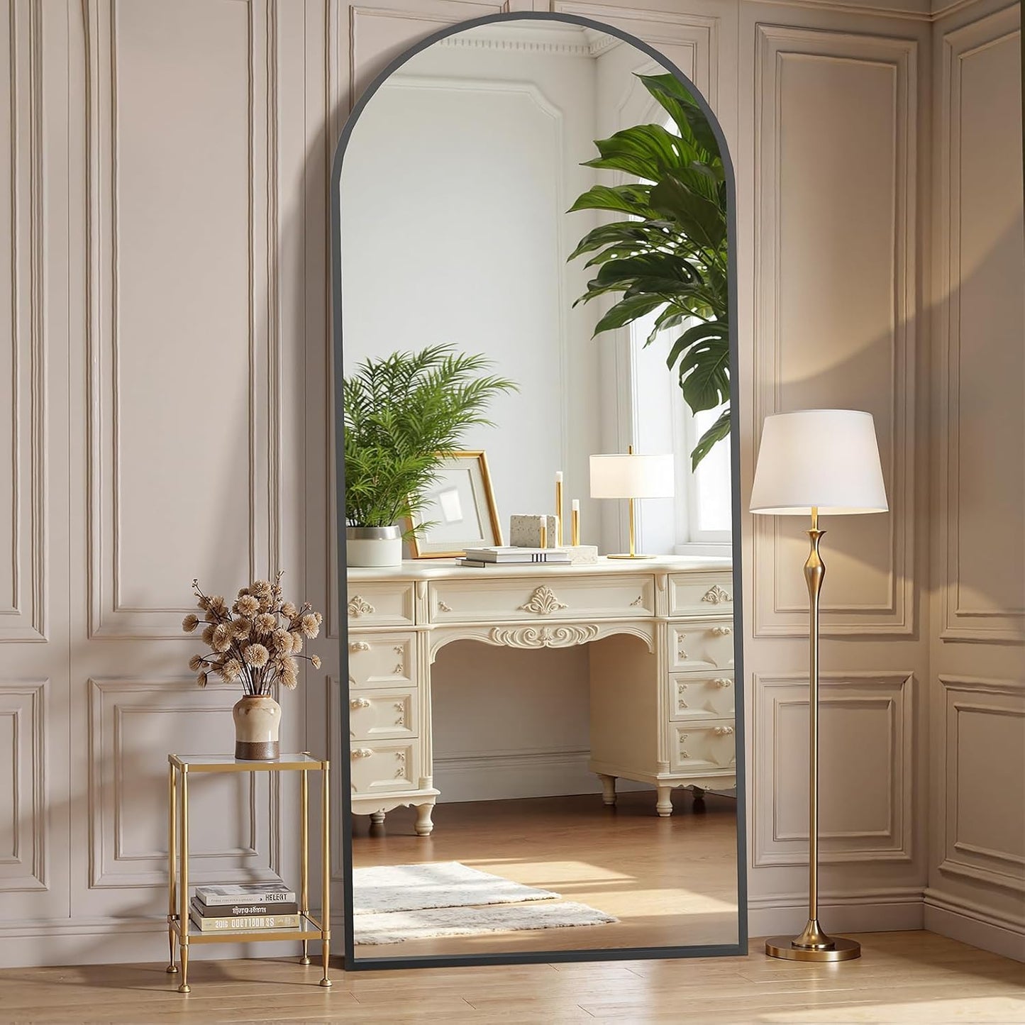 OLIXIS Black Arched Full Length Mirror 60"x16" for Bedroom, Full Body Mirror with Stand, Hanging or Leaning for Wall, Aluminum Alloy Thin Frame Floor Standing for Living Room