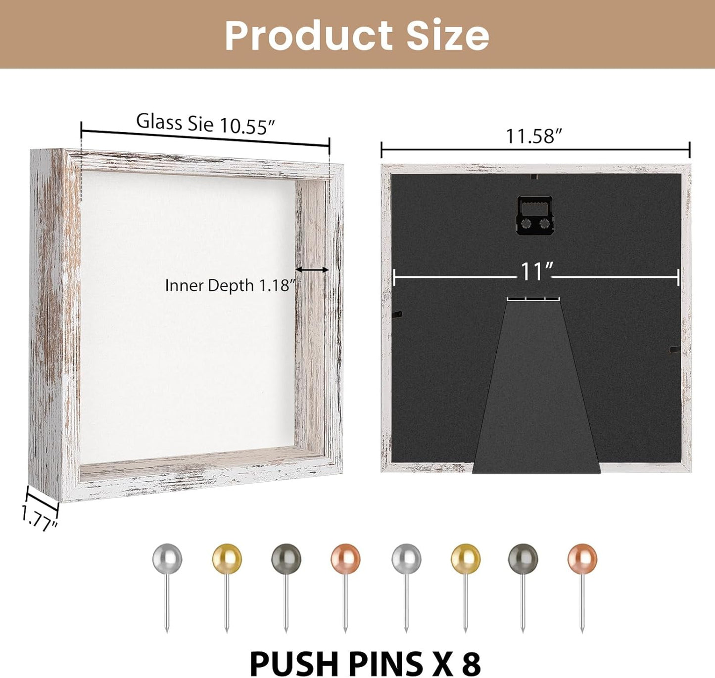 Califortree 8x8 Shadow Box Frame with Soft Linen Back - Push Pins Included, Memory Box Display Case for Flower, Tickets and 3D Items, Black