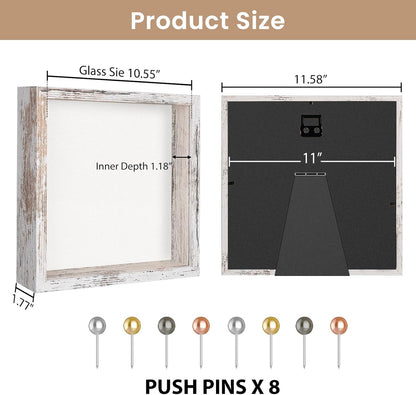 Califortree 8x8 Shadow Box Frame with Soft Linen Back - Push Pins Included, Memory Box Display Case for Flower, Tickets and 3D Items, Black