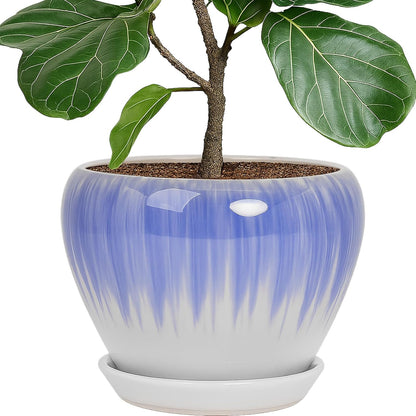 Deep Dream 6 Inch Plant Pots- Ceramic Planter Pot with Drainage Hole and Saucer, Round Flower Pot for Indoor Outdoor Succulent, Snake Plants and Cactus, Blue