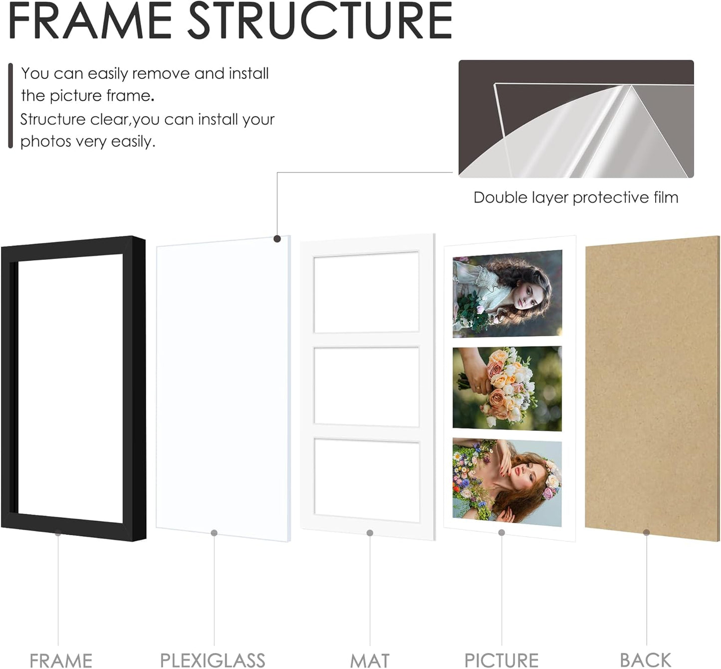 DUENPY 14x26 Collage Picture Frame 4x6 Collage Picture Frame Displays Twelve 4x6 inch Photos Available Horizontal Wall Mounting Display and Vertical Black - Colors B