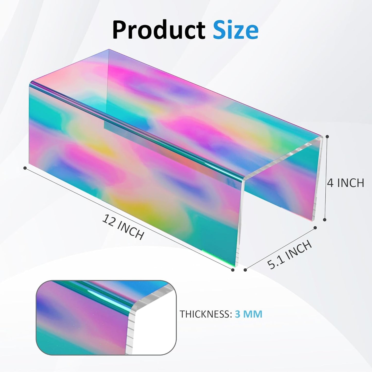 Sezanrpt Acrylic Shelf Riser 12x4.7x3 pack of 2, Desktop Rectangular Acrylic Tray Pedestal Stand for Funko Pop Figure, Bags, 12x4.7x3 Inch