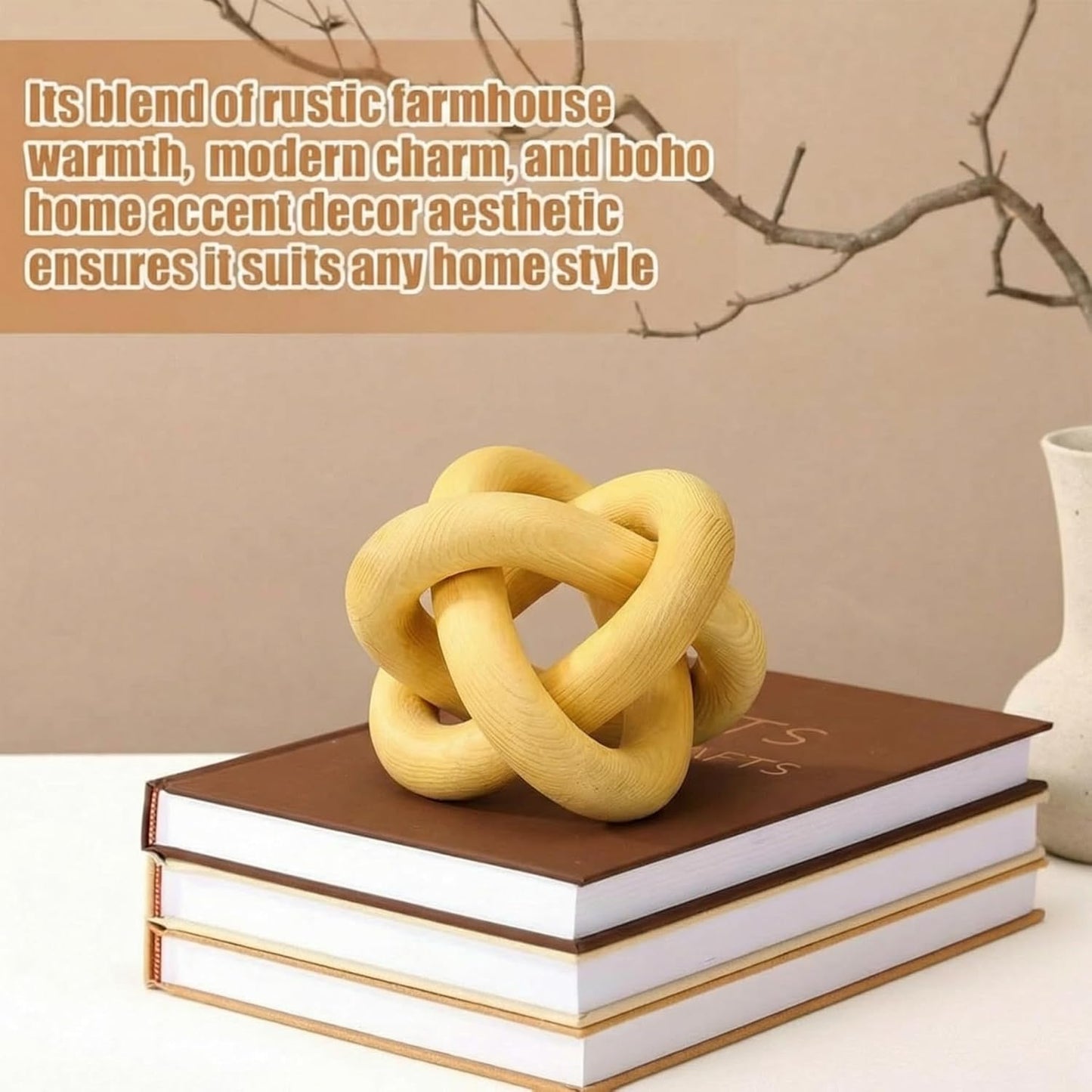 Yalikop 3 Link Wood Knot Decor Rustic Home Décor Accents Hand Carved Coffee Table Decoration, Boho Chain Link Decoration, Modern Shelf, Rustic Objects for Home Living Room Bedroom(White)