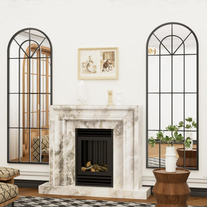 Dewfig 65"x 22" Arched Window pane Full Length Mirror, Wall Mirror, Floor Standing Mirrors, Farmhouse Long Full Body Mirrors Wall Mounted for Living Room, Bedroom, Entryway, Fireplace, Black