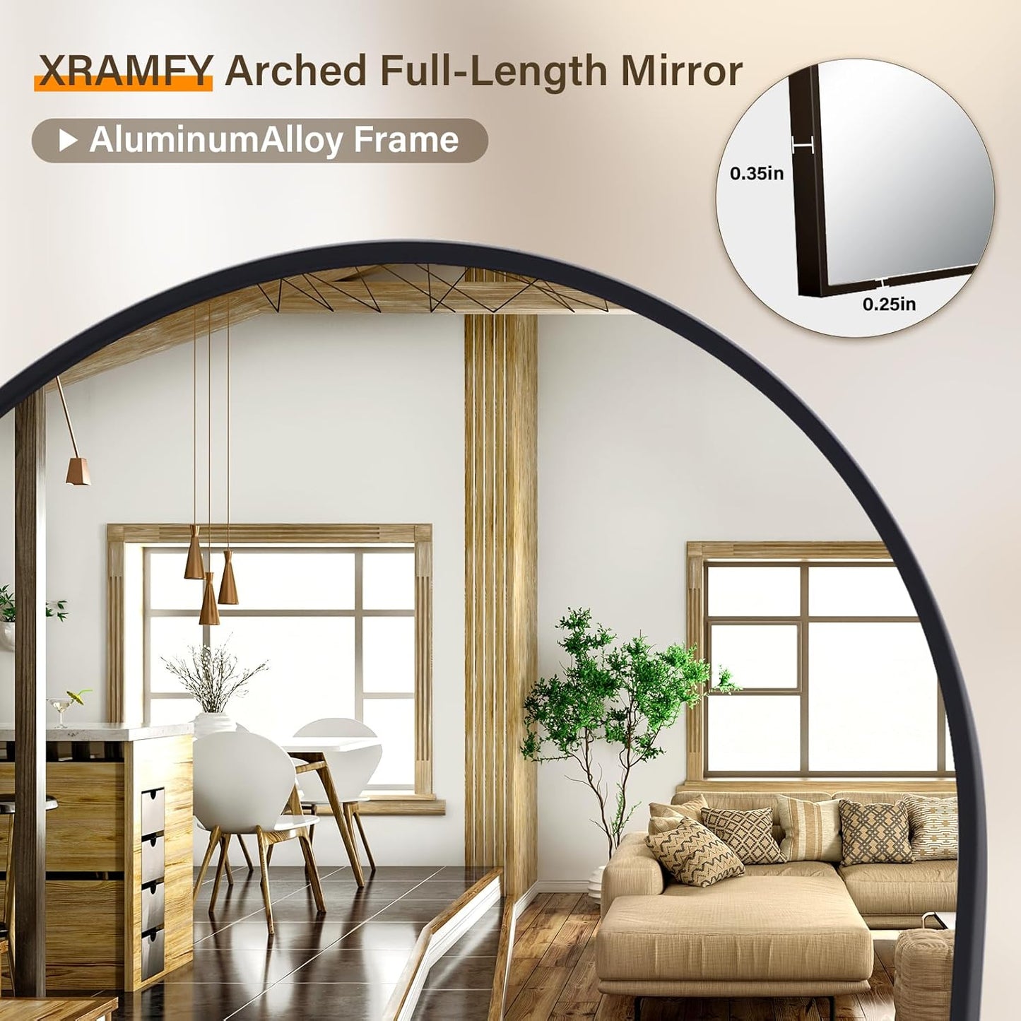 XRAMFY 56"x21" Arched Full Length Mirror Floor Mirrors with Aluminum Alloy Frame Free-Standing Wall Mounted Floor Mirrors or Large Dressing Mirror, Black Mirror Full Length