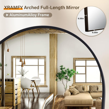 XRAMFY 56"x21" Arched Full Length Mirror Floor Mirrors with Aluminum Alloy Frame Free-Standing Wall Mounted Floor Mirrors or Large Dressing Mirror, Black Mirror Full Length