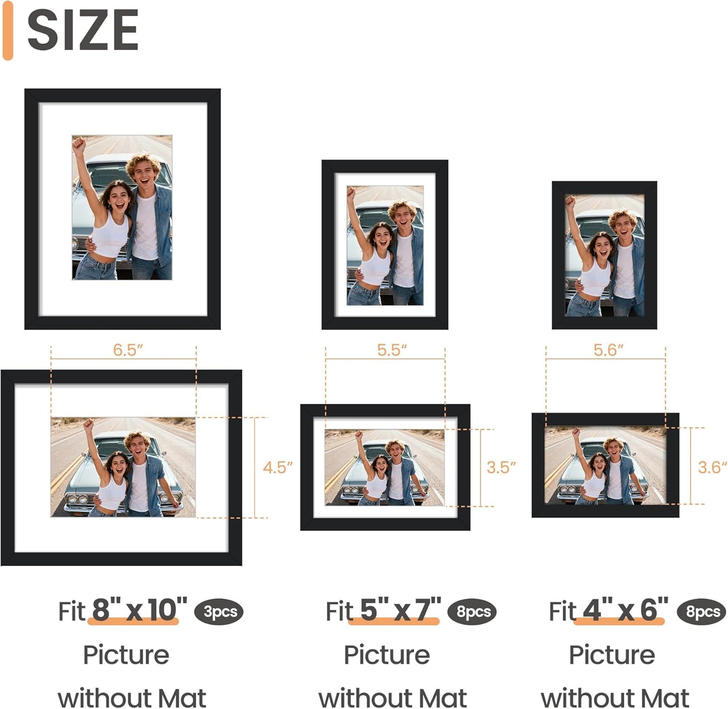 upsimples 19 Pack Picture Frames Collage Wall Decor for Mounting or Tabletop Display, Photo Gallery Frame Set for Family, Multi Sizes Including 8x10, 5x7, 4x6, Brown