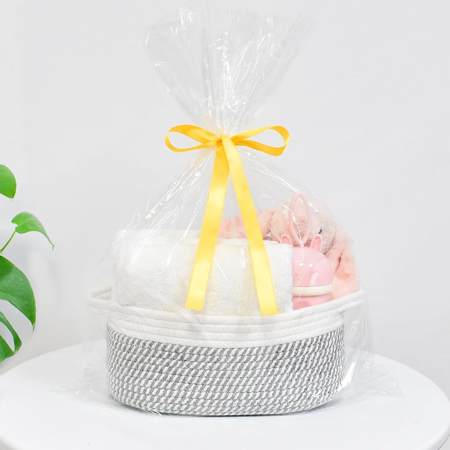 ABenkle Small Basket with Handles, Boho Decorative Rope Woven Dog Cat Toy Storage Bin Shelf Storage Organizer, Easter Christmas Gift Basket, 12"x8"x5", White