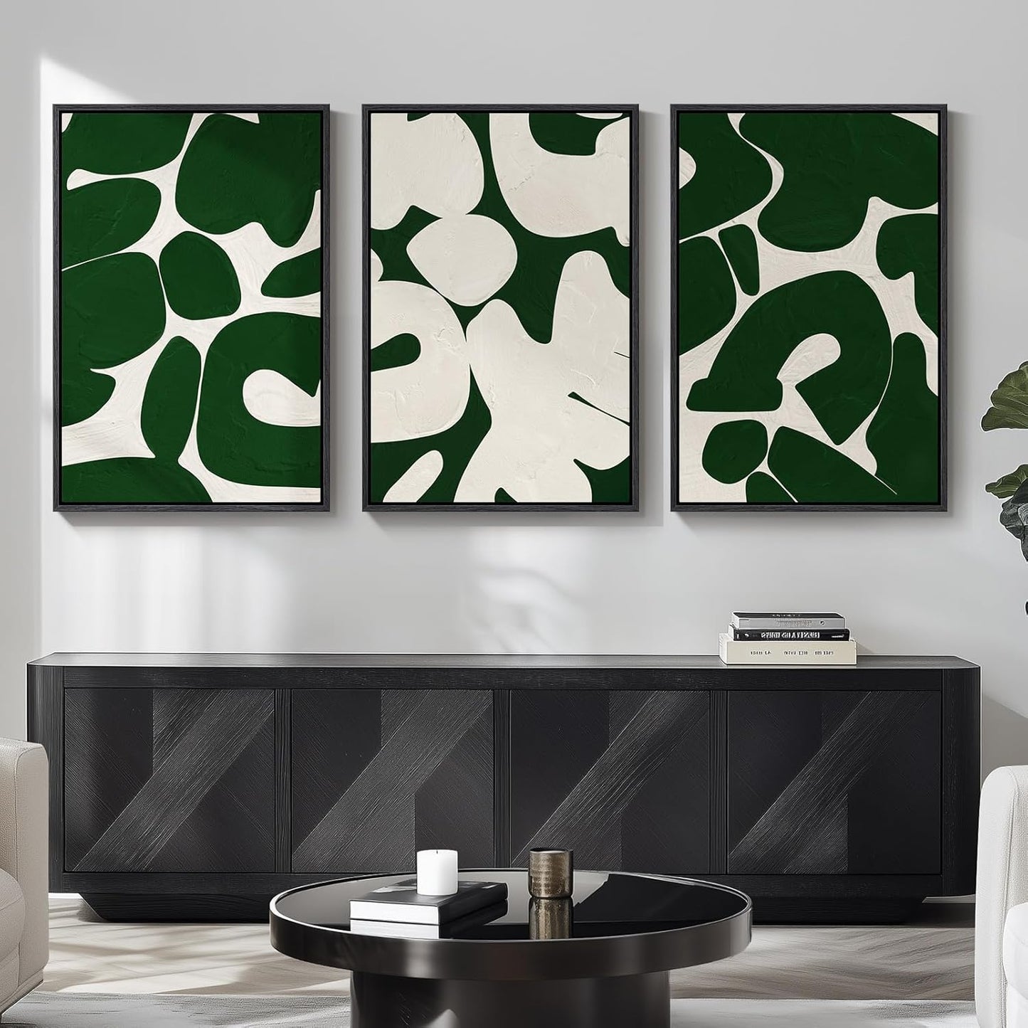 Large Framed Abstract Nature Landscape Wall Art for Living Room, Set of 3 Modern Canvas Prints Paintings Artwork for Walls, Green Lake Pictures for Hallway, Dining Room, Office Wall Decor 24x36 Inch