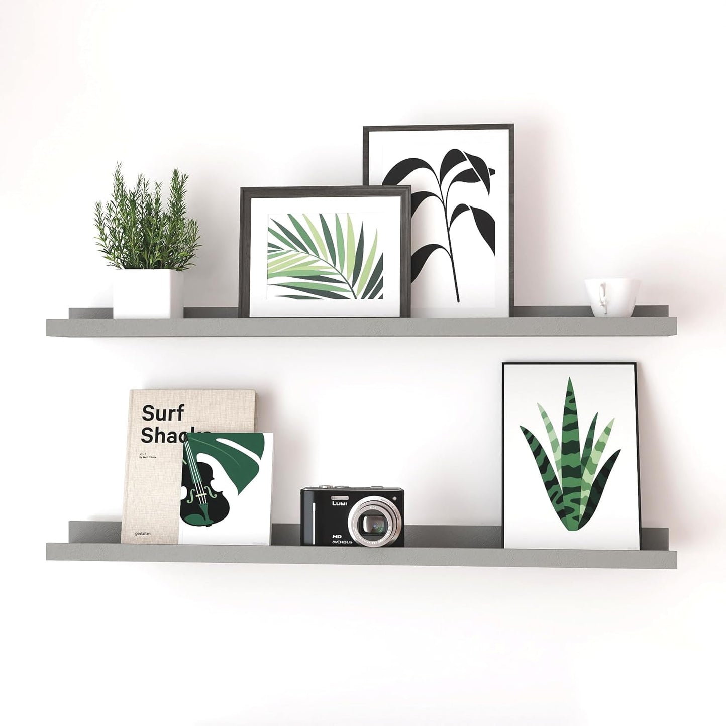 White Floating Shelves for Wall Decor, Wall Mounted Wood Storage Shelf for Bedroom, Living Room, Bathroom, Kitchen, Nursery, Display Picture Ledge Shelf with Lip Set of 2-14 Inches, White