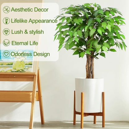 7ft Large Ficus Artificial Trees with Natural Curved Trunks, 84" Tall Lush Faux Tree for Home Decor Indoor, Green Lifelike Fake Ficus Tree Artificial Plants in Pot