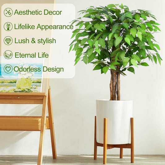 7ft Large Ficus Artificial Trees with Natural Curved Trunks, 84" Tall Lush Faux Tree for Home Decor Indoor, Green Lifelike Fake Ficus Tree Artificial Plants in Pot