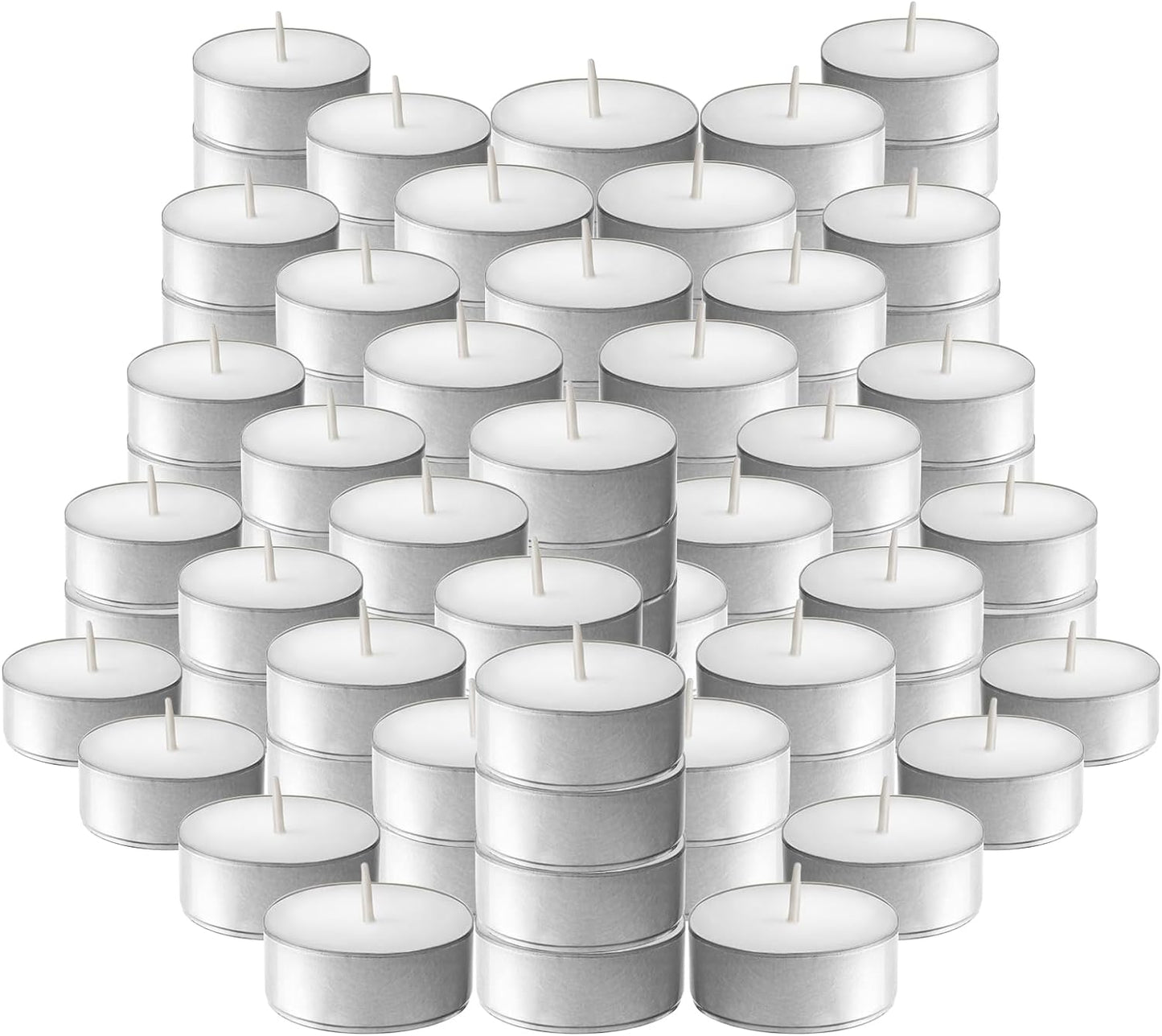 L'ner Tea Light Candles – Set of 100 Unscented Tea Lights – Burns Aprx. 4 Hours – Party & Ambience Candles – Restaurant Decorations