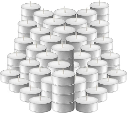 L'ner Tea Light Candles – Set of 100 Unscented Tea Lights – Burns Aprx. 4 Hours – Party & Ambience Candles – Restaurant Decorations