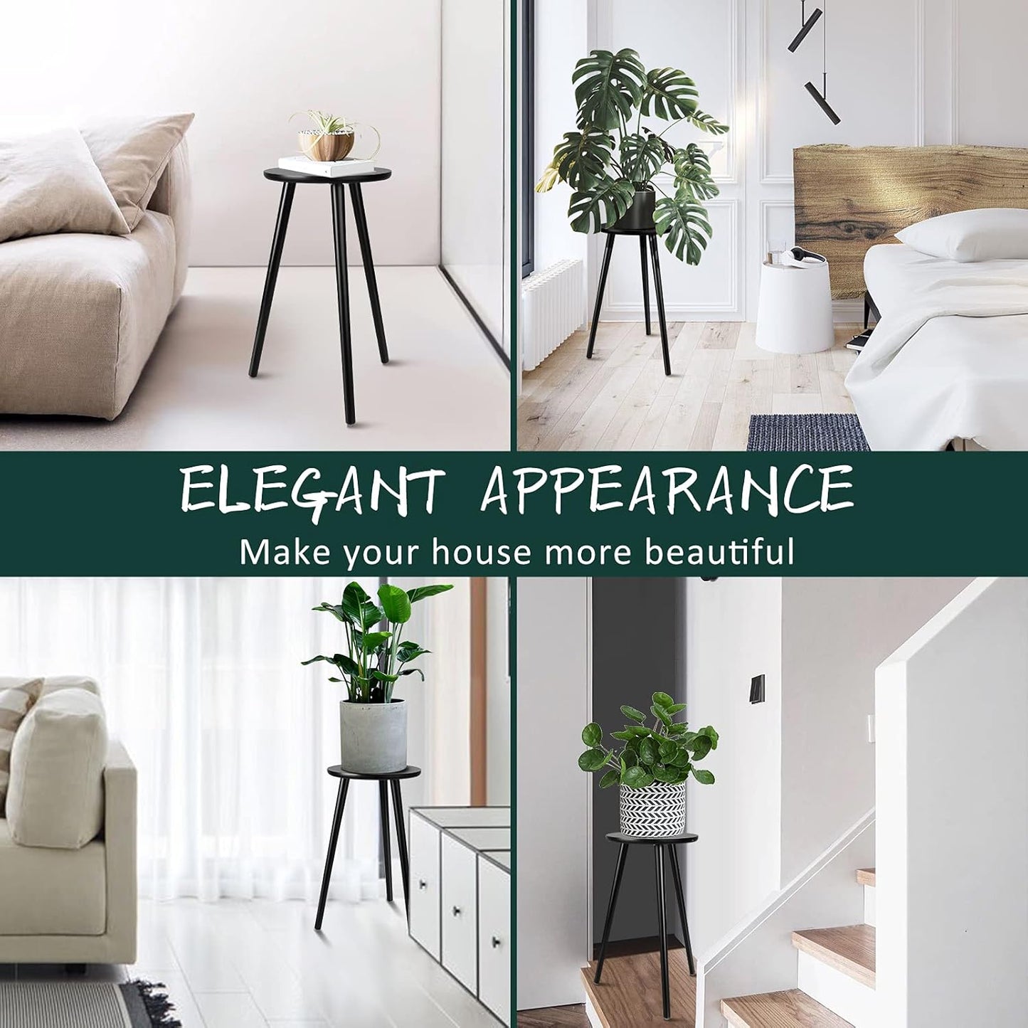Uneedem Wood Mid Century Plant Stand for Indoor Plants, Modern Table, Tall Holder for Flower Pots, Small Round Side/End Table(A2 White, High: 16.5")
