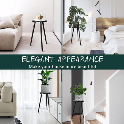 Uneedem Wood Mid Century Plant Stand for Indoor Plants, Modern Table, Tall Holder for Flower Pots, Small Round Side/End Table(A2 White, High: 16.5")