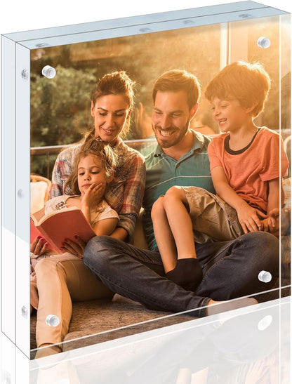 Egofine 4x6 Acrylic Frames 6 Pack, 20mm Thicker Frameless Clear Picture Frames, Double Sided Magnetic Picture Frames, Free Standing Desktop Display