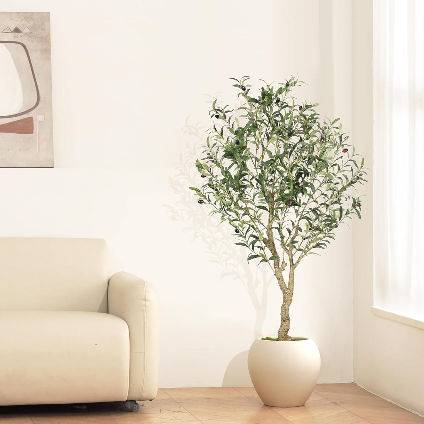 LYERSE Olive Trees Artificial Indoor - Faux Olive Tree 7ft with Large Olive Branches and Lifelike Fruits - Fake Olive Tree for Modern Home Office House Living Room Decor