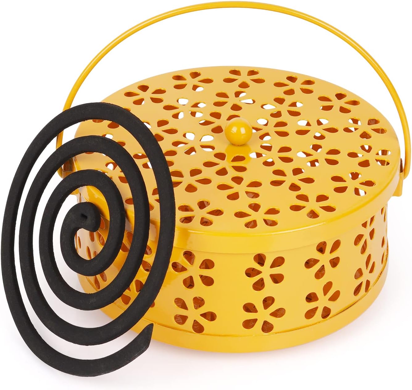 Portable Iron Mosquito Coil Holder with Handle Round Heat-Resistant Incense Holder (Bronze)