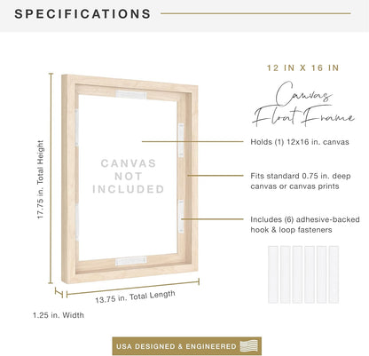 MCS Canvas Float Frames 8x10 Frame, Black Frame for Finished Canvases, Vertical & Horizontal Wall Hanging Frame with Adhesive for Canvas Paintings (1-Pack)