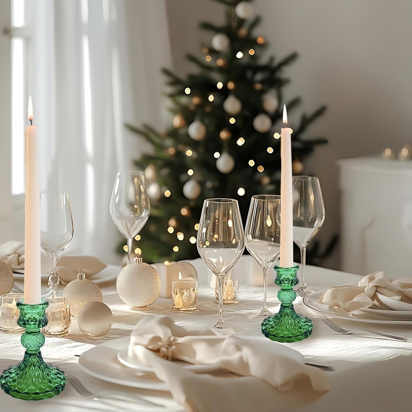 Glass Candlestick Holder,Striped Taper Candle Holders,Set of 6 Candle Stand for Table Centerpieces, Home Decor,Weddings,Festival and Parties (Clear Stripe Pattern)
