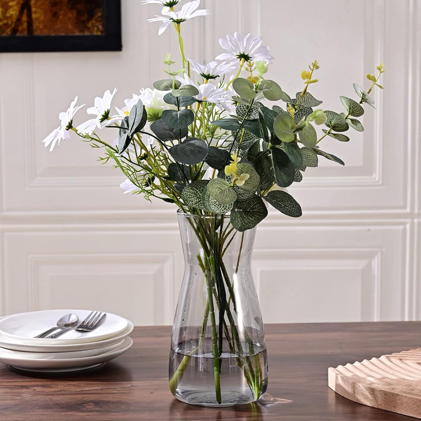 8 inch Clear Glass Flower Vases for Centerpiece Table Home Indoor Desk Decor,Ins Modern Boho Style Vase for Wedding Housewarming Gift