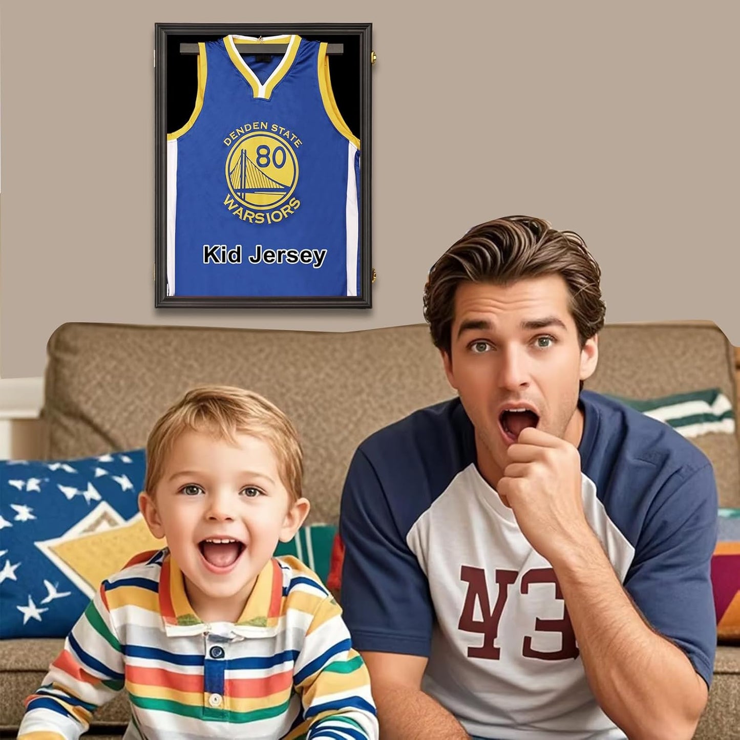 Large Lockable Jersey Frame Display Case Wall Mount, T-Shirt Shadow Box with Clear UV-Protective Acrylic, Hangers Linen Backing for Football, Basketball, Baseball