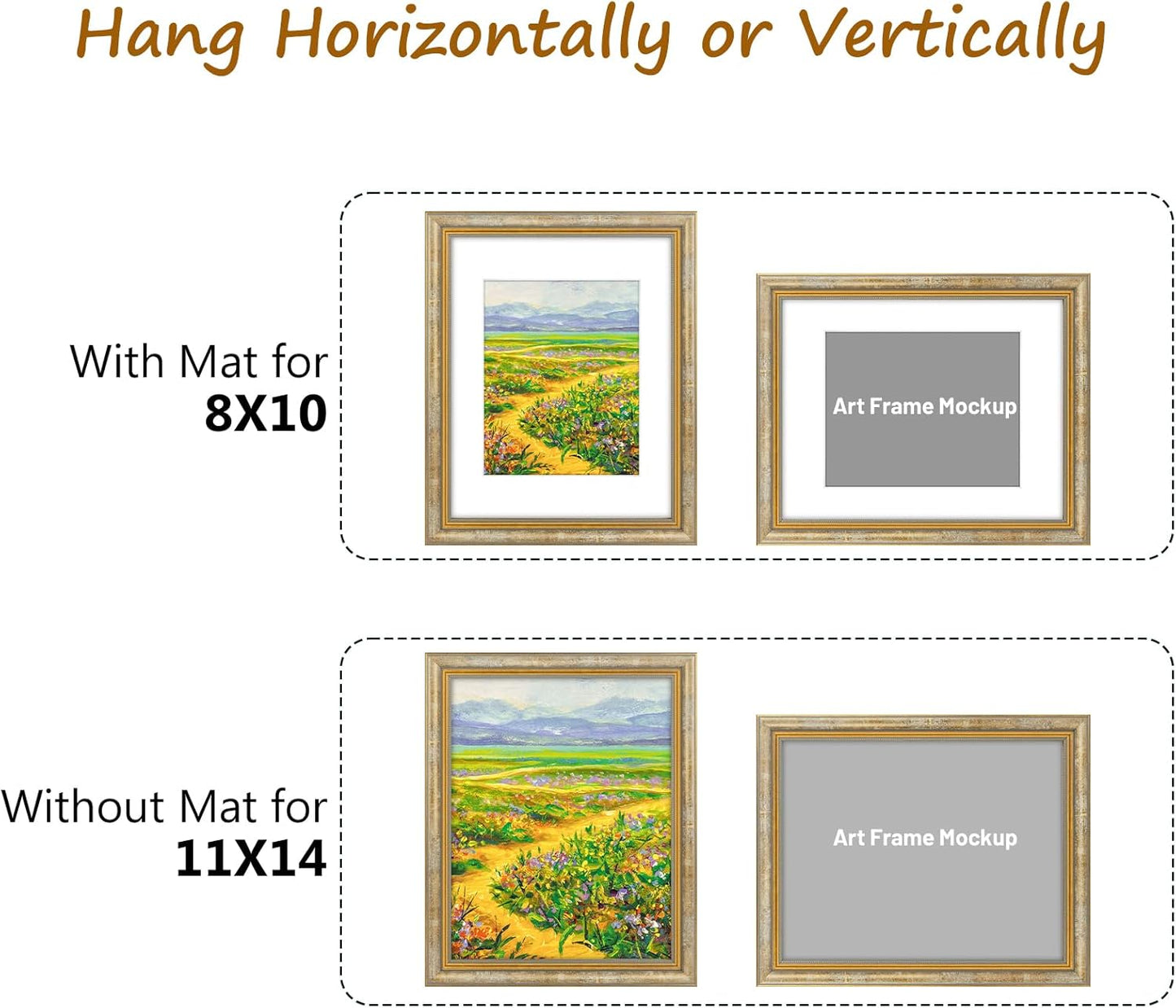 Golden State Art,11x14 Ornate Picture Frame for 8x10 Photo with Mat or 11 x 14 Prints without Mat,Real Glass Wall Display(Color:Green Gold)
