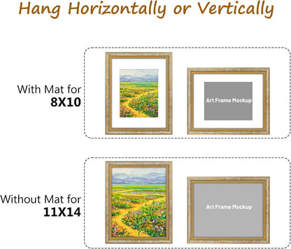 Golden State Art,11x14 Ornate Picture Frame for 8x10 Photo with Mat or 11 x 14 Prints without Mat,Real Glass Wall Display(Color:Green Gold)