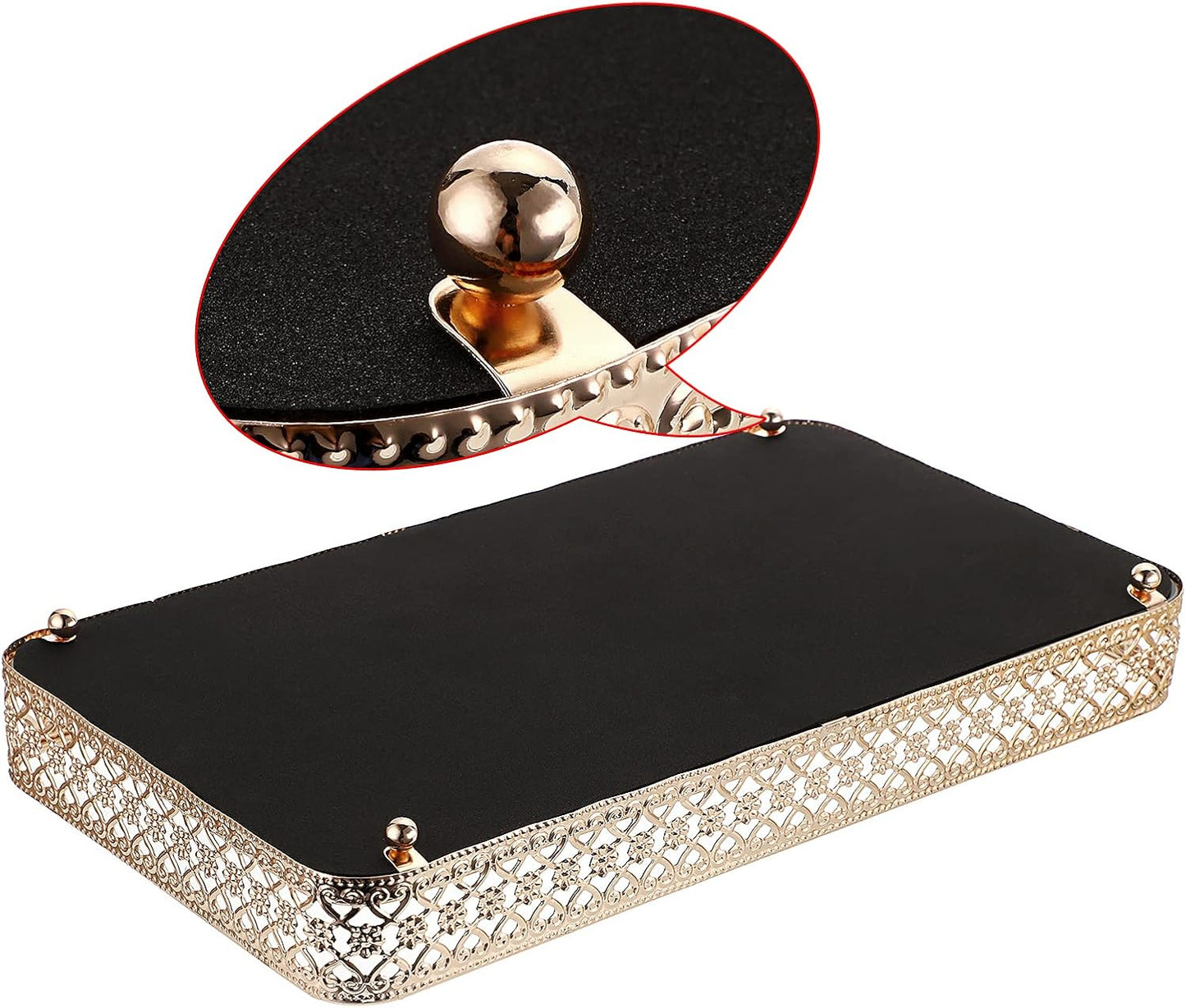 ELLDOO Perfume & Makeup Vanity Tray - Hollow-Carved Jewelry Storage, Glass & Metal Trinket Organizer for Dresser & Bathroom Countertop, Gold, Medium Size