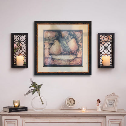 Farmhouse Wall Candle Holder Decor: Rustic Candle Sconces Set of Two for Pillar Candles - Brown Wooden Shelving for Fireplace Bathroom Hallway