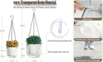 Melphoe 2 Pack Self Watering Hanging Planters Indoor Flower Pots, 6.5 Inch Outdoor Hanging Basket, Plant Hanger with 3Hooks Drainage Holes for Garden Home (Emerald)