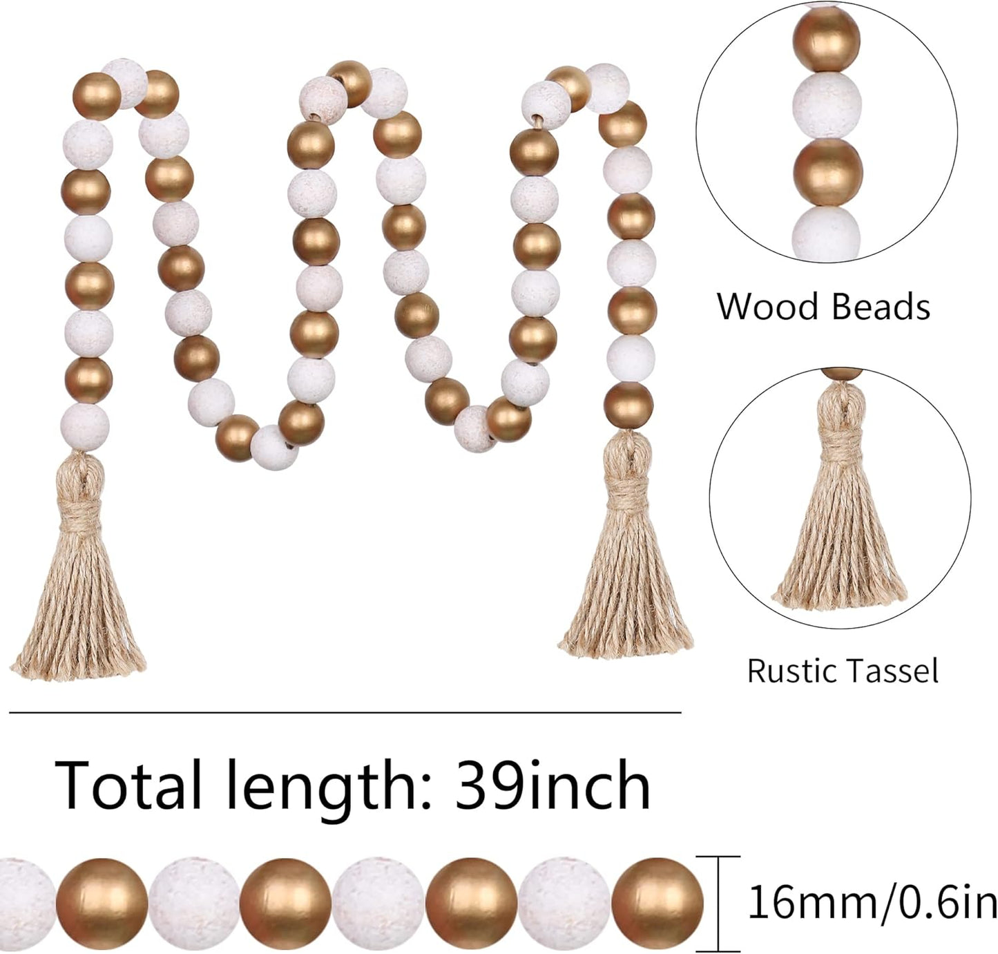 Meplait Wood Bead Garland, 39in Farmhouse Beads with Tassels for Tiered Tray Decor