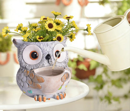 Saysmile Unique Owl Plant Pots Indoor, Cute Small Succulent Pots with Drainage Hole, Rocking Chair Planters for Outdoor Indoor Plants, Resin Flower Pot for String of Pearls, Gift Ideas for Mother